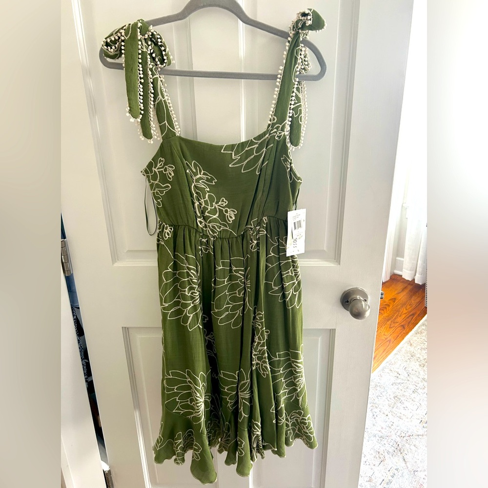 Green Floral Dress with Tie Straps